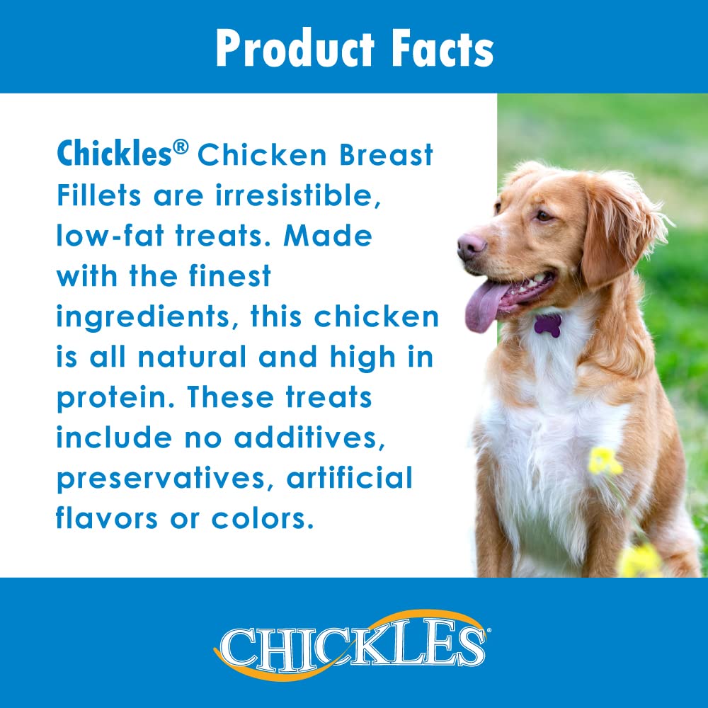 Pet Health Solutions Chickles Chicken Breast Fillets for Dogs - Tested Safe, Low Fat Chicken Dog Treats Natural - 100% Natural Chicken High Protein No Preservatives Propylene Glycol Free (1 LB)