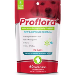 proflora probiotics for dogs-complete gut health & immune support. easy to use digestive multi-strain probiotics. easier diet transitions, healthier skin & coat & helps treat diarrhea. 60 soft chews