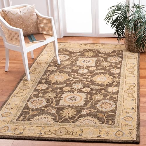 SAFAVIEH Anatolia Collection Area Rug - 6' x 9', Brown & Taupe, Handmade Traditional Oriental Wool, Ideal for High Traffic Areas in Living Room, Bedroom (AN556C)