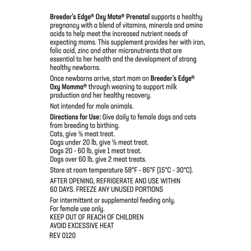 Revival Animal Health Breeder's Edge Oxy Mate - Prenatal Supplement for Dogs & Cats - 30ct Meat Treats