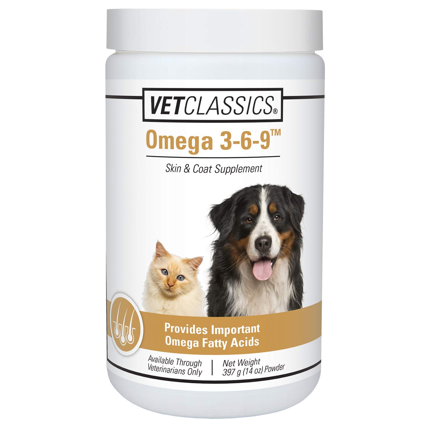 Vet Classics Omega 3-6-9 Pet Skin & Coat Dog Supplement – Supports Health Skin for Cats, Glossy Coats for Pets – Pet Health Supplement for Cat Skin, Dog Skin – Omega Fatty Acids – Powder 14 Oz.