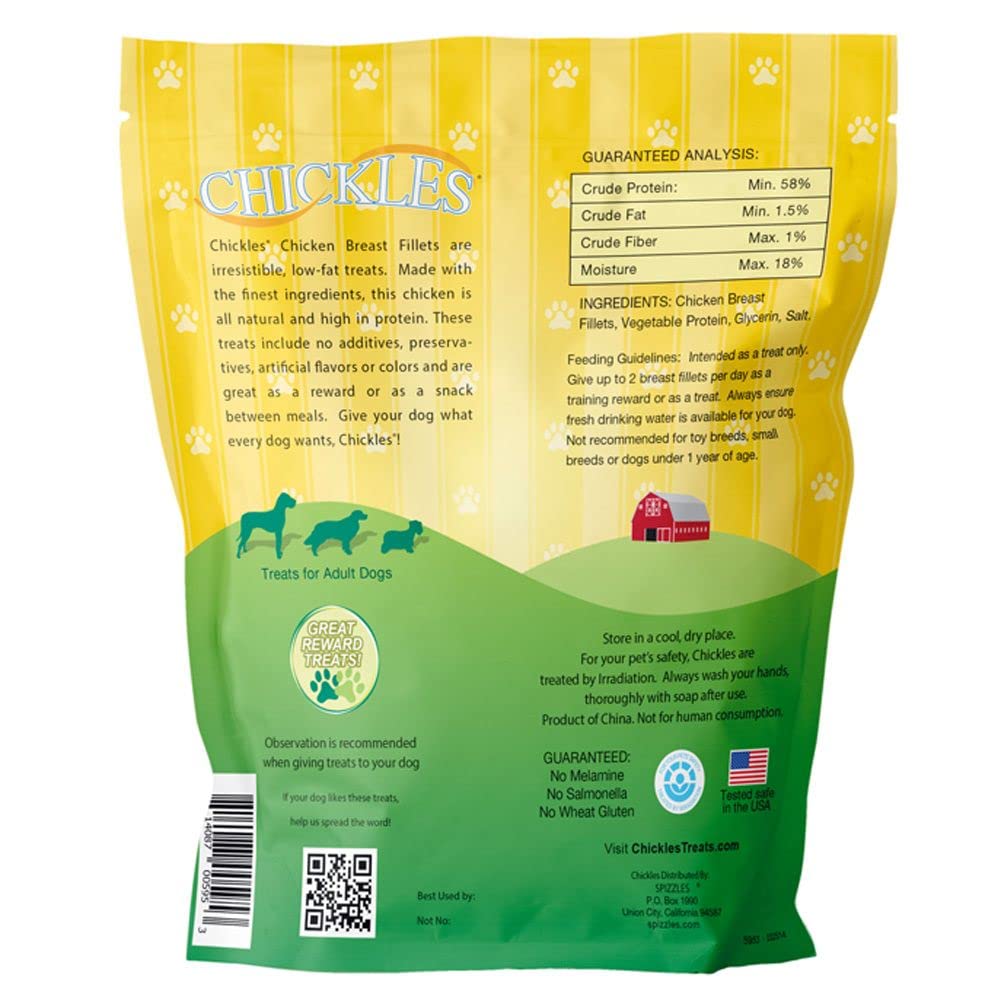 Pet Health Solutions Chickles Chicken Breast Fillets for Dogs - Tested Safe, Low Fat Chicken Dog Treats Natural - 100% Natural Chicken High Protein No Preservatives Propylene Glycol Free (1 LB)