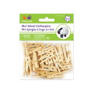 Krafty Kids Round Craftwood Mini Clothespins Natural, 1.19in, 40-Piece