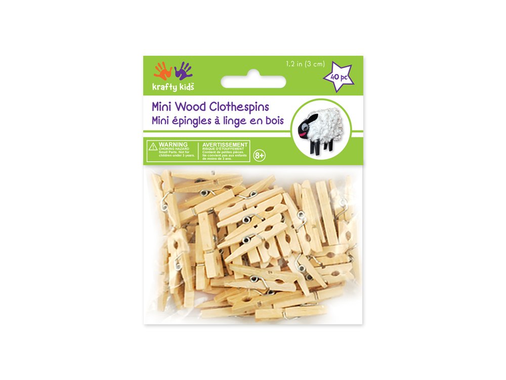 Krafty Kids Round Craftwood Mini Clothespins Natural, 1.19in, 40-Piece