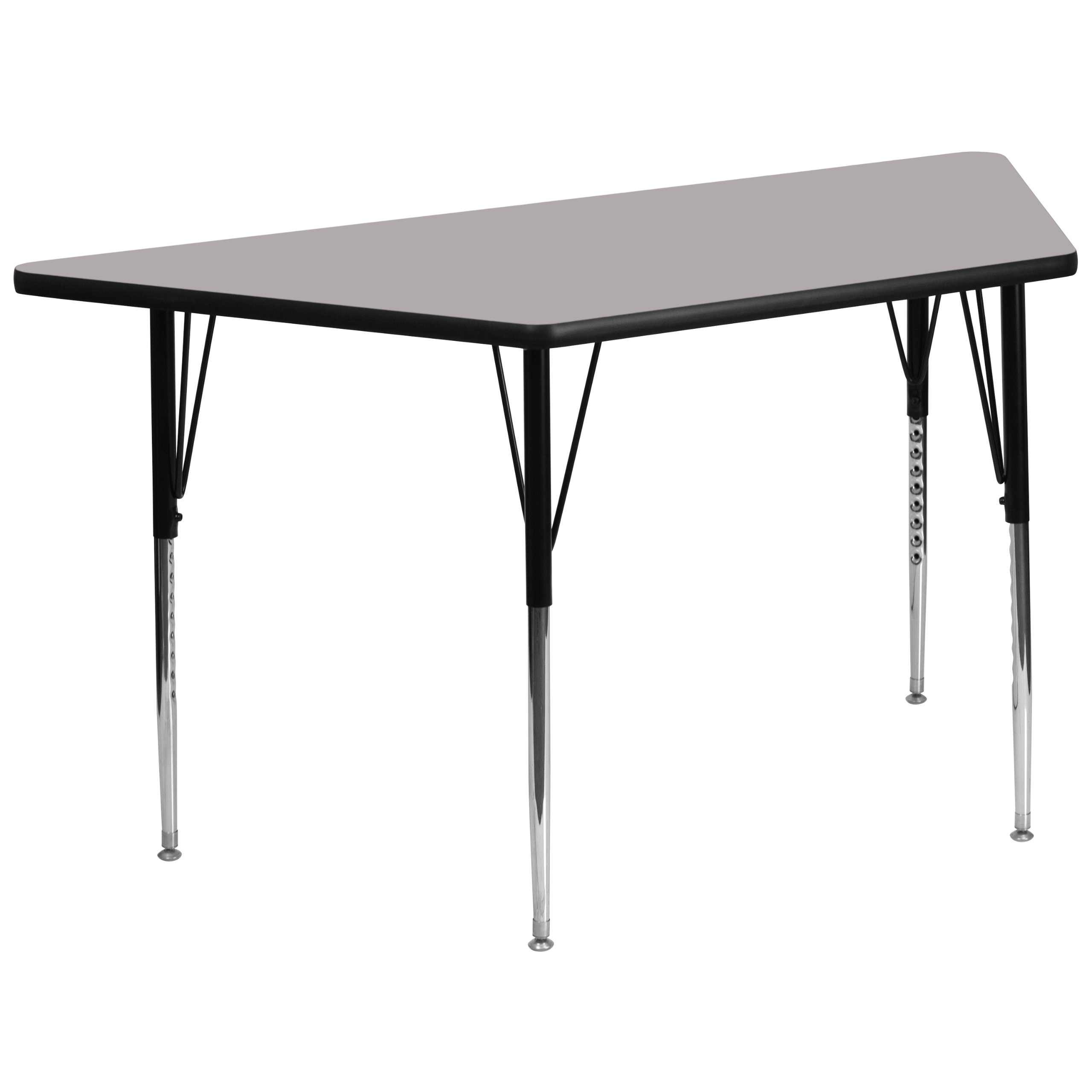 Flash Furniture Wren 29''W x 57''L Trapezoid Grey HP Laminate Activity Table - Standard Height Adjustable Legs