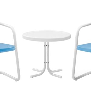 Crosley Furniture Griffith 3-Piece Outdoor Chair and Side Table Set, Retro Metal Bistro Patio Sets for Porch, Sky Blue