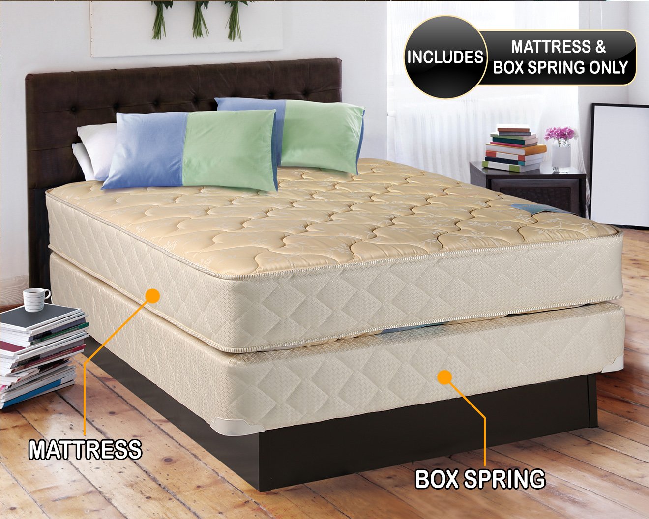 Dreamy Classic Full Size (54"x75"x9") Mattress and Box Spring Set - Fully Assembled, Orthopedic, Good for Your Back, by Dream Solutions USA