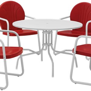 Crosley Furniture Griffith 5-Piece Outdoor Dining Set for 4, Retro Metal Round Patio Table and Chairs, Coral Red