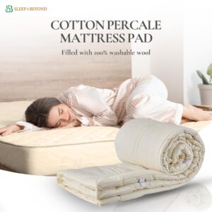 Sleep & Beyond myPad 100% Washable Wool Mattress Pad 0.5 inch Thick Luxurious Comfort - Wool Fibers - Chemical -Free - All -Season Bedding Solution Long -Lasting - Queen 60x80 inch