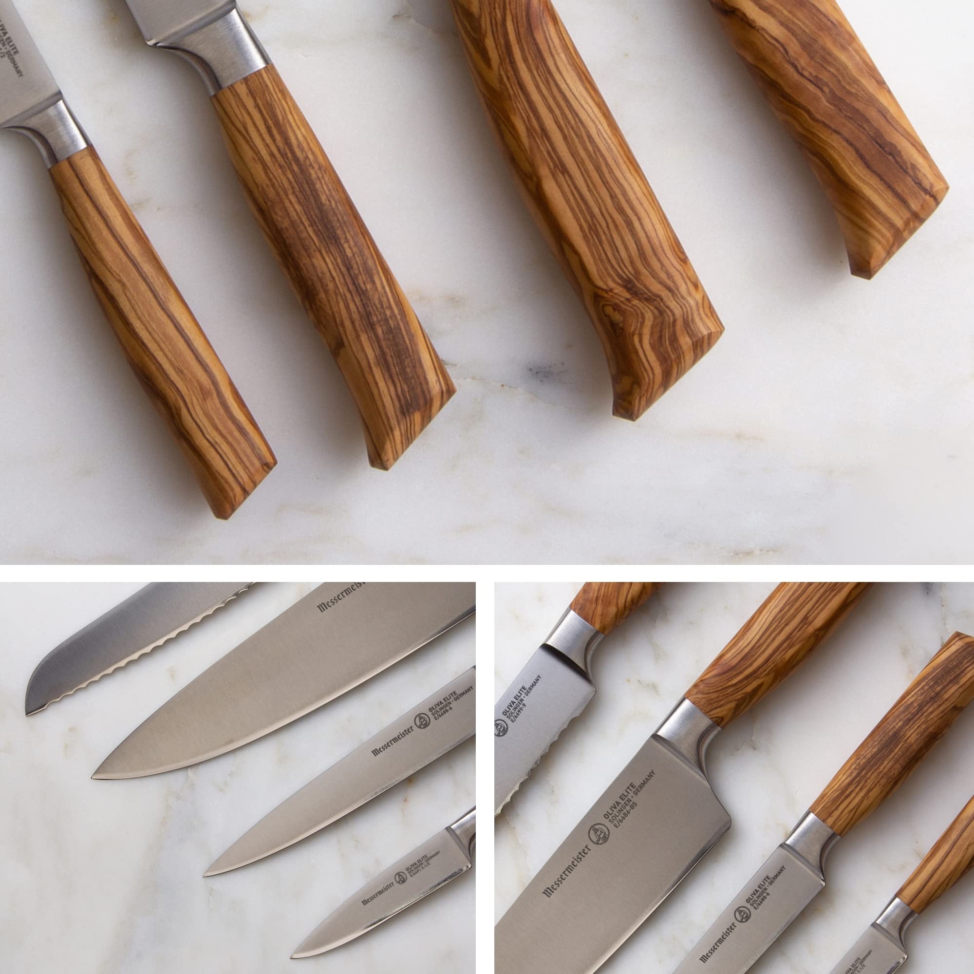 Messermeister Oliva Elite Gourmet Knife Set - Includes 8" Stealth Chef's Knife, 9" Bread Knife, 6" Utility Knife & 3.5" Paring Knife - Rust Resistant & Easy to Maintain