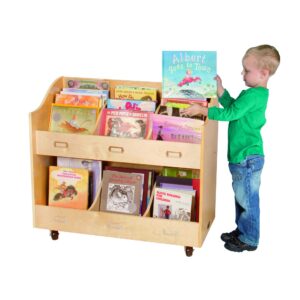 Guidecraft Mobile Book Organizer - Wooden Rolling Bookshelf and School Supply Cart with Casters and nameplate labels - Classroom Storage Furniture