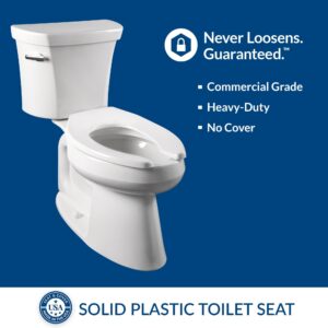 BEMIS 955SSCT 047 Commercial Heavy Duty Open Front Toilet Seat without Cover will Never Loosen & Reduce Call-backs, Round, Plastic, Black