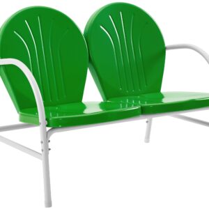 Crosley Furniture Griffith 2-Piece Retro Metal Outdoor Chair and Loveseat Patio Furniture Set for Porch, Grasshopper Green