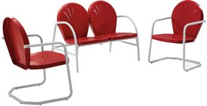 crosley furniture griffith 3-piece retro metal outdoor chairs and loveseat patio furniture set for porch, red