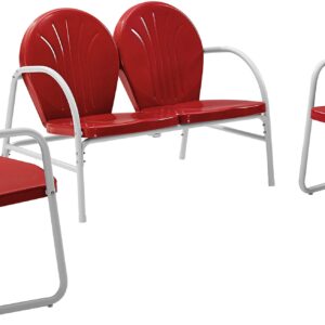 Crosley Furniture Griffith 3-Piece Retro Metal Outdoor Chairs and Loveseat Patio Furniture Set for Porch, Red