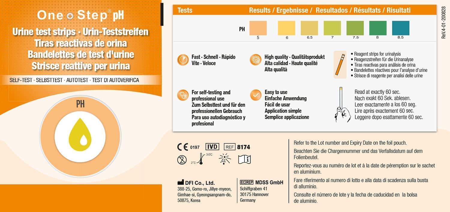 One Step pH Urine Test Strips, 100 Strips, Testing Alkaline & Acidity Levels in The Body, Track & Monitor Your pH Level Using Urine, Highly Accurate Results in 60 Seconds