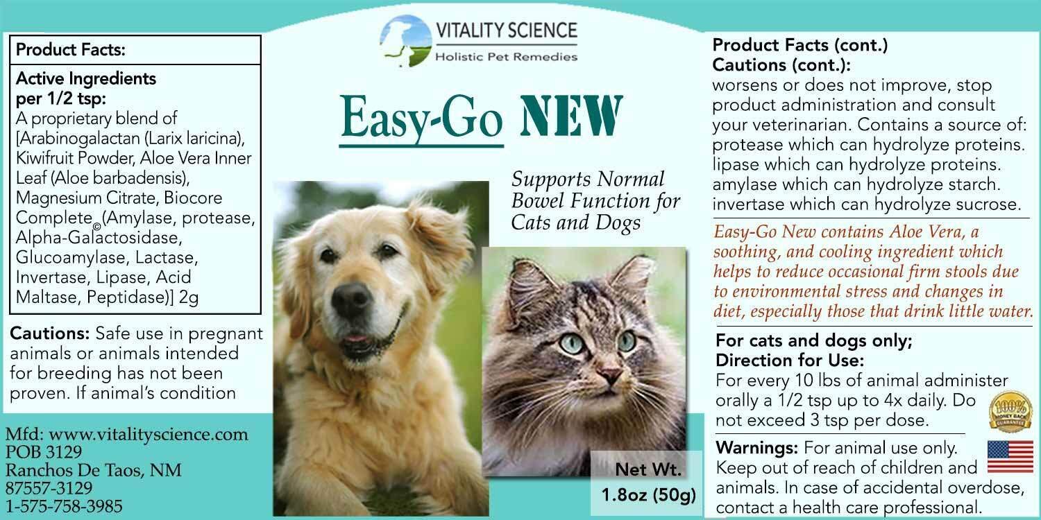 Vitality Science Easy-Go Supplement for Cats and Dogs | Supports Normal Bowel Function | Relieves Constipation | Promotes Healthy Digestive System | Easy to Digest | 100% Natural & Additive Free (50g)