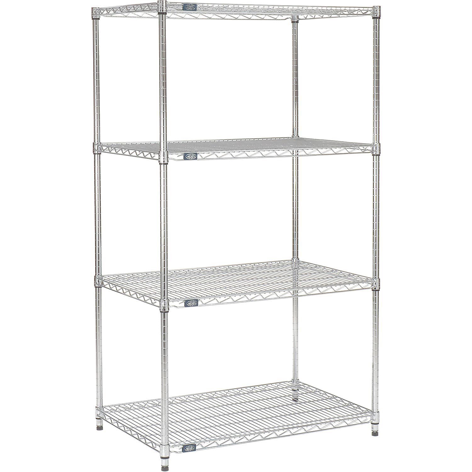 Nexel Adjustable Wire Shelving Unit, 4 Tier, Commercial Dry Storage Rack, 36"x 60" x 74", Chrome