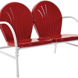 Crosley Furniture Griffith 3-Piece Retro Metal Outdoor Chairs and Loveseat Patio Furniture Set for Porch, Red