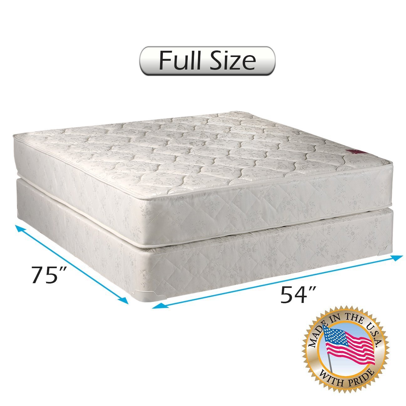 Legacy Medium Firm Full Size (54"x75"x7") Mattress and Box Spring Set - Fully assembled, Orthopedic, Good back support, Sleep System with Enhance Support and Longlasting by Dream Solutions USA