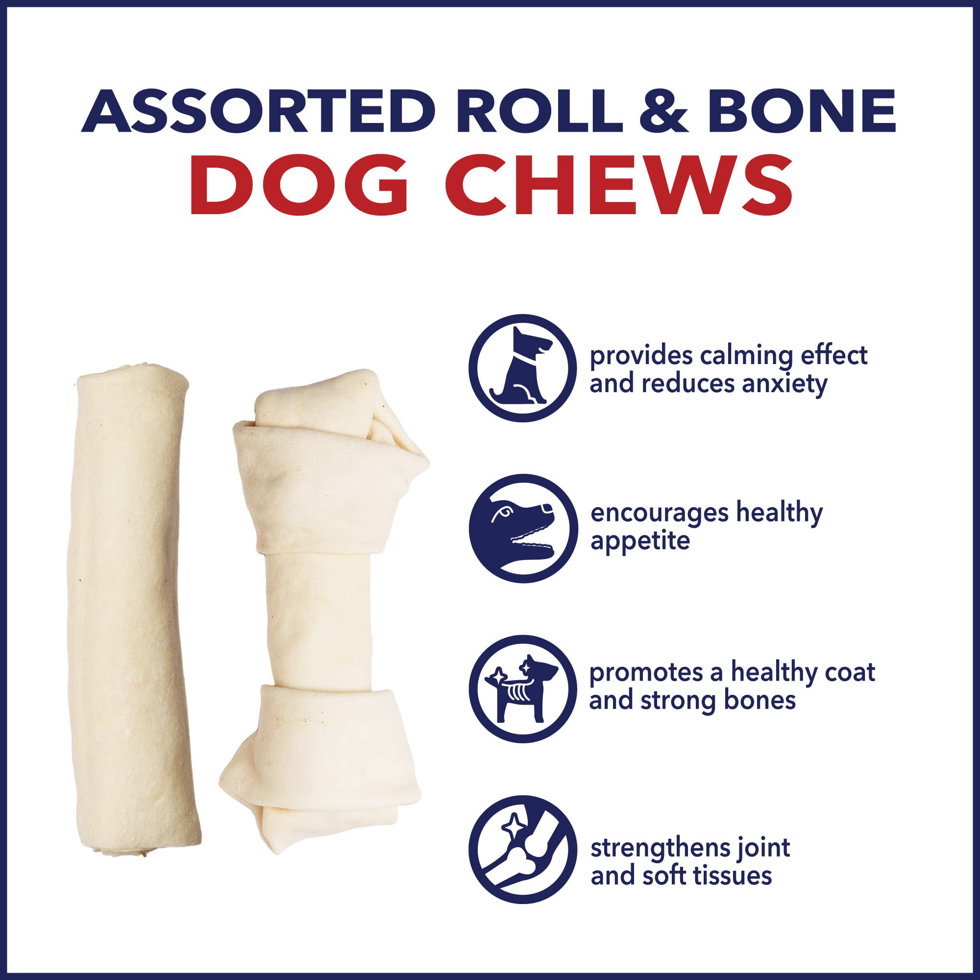 Pet Factory 100% Made in USA Beefhide 6-7" Assorted (Bones & Rolls) Dog Chew Treats - Natural Flavor, 10 Count/1 Pack