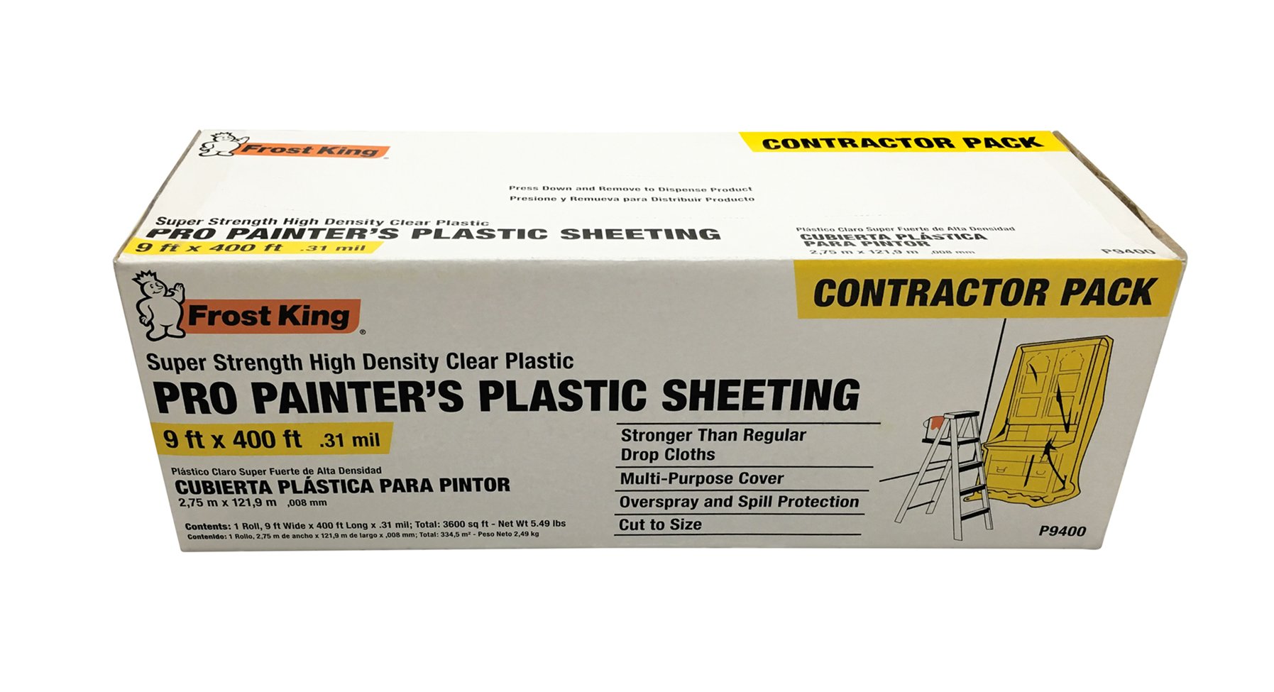 Frost King P9400 High Density Painter's Plastic Sheeting, 9' x 400' x .31 mil, Clear, Dispenser Pack