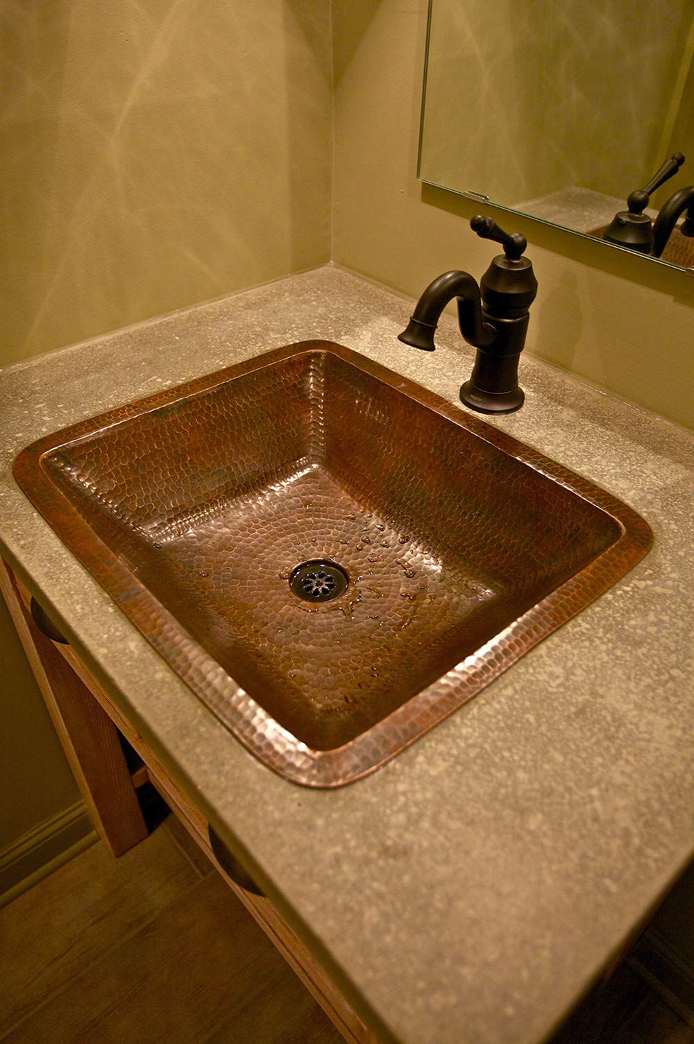 Premier Copper Products LREC19DB 19-Inch Hammered Copper Bathroom Sink, Oil Rubbed Bronze