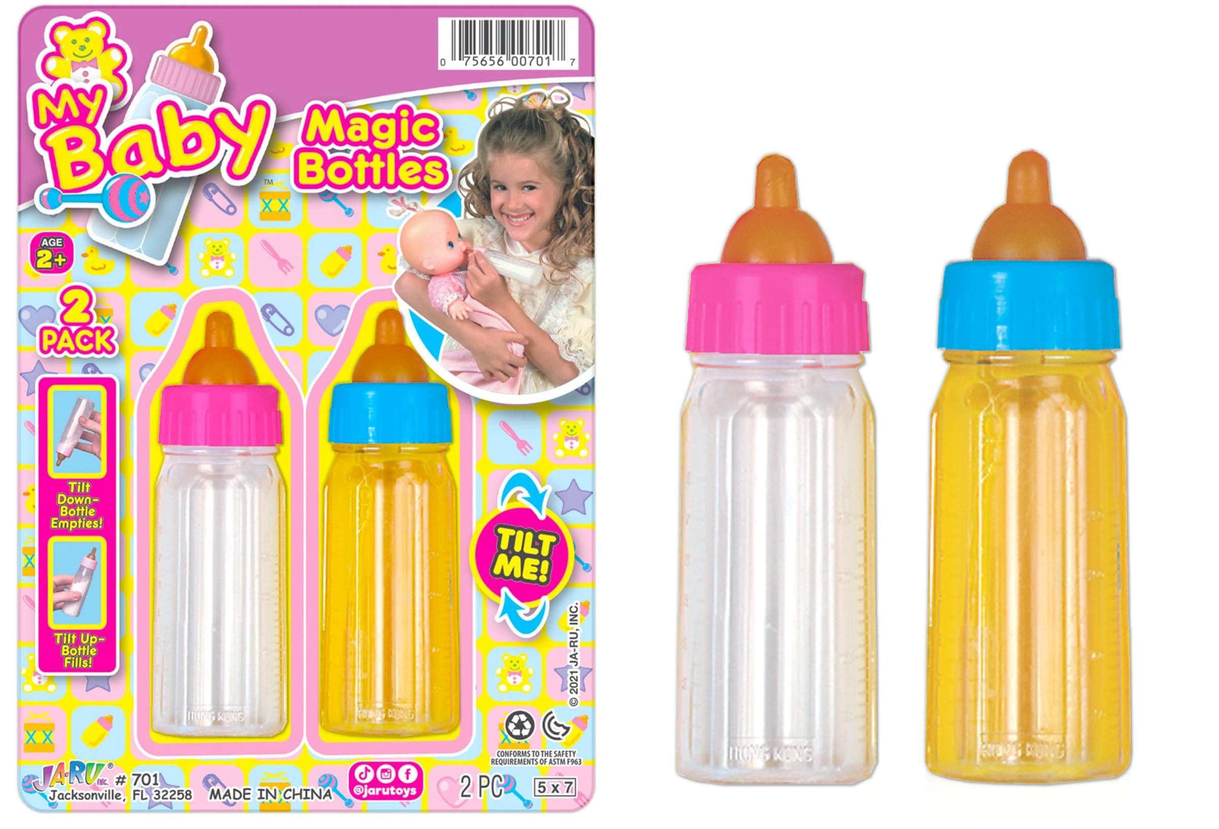 Ja-Ru Magic Baby Doll Bottles Milk Bottle and Juice Bottle, Great Baby Doll Accessories. Set with 2 Bottles. 701-1