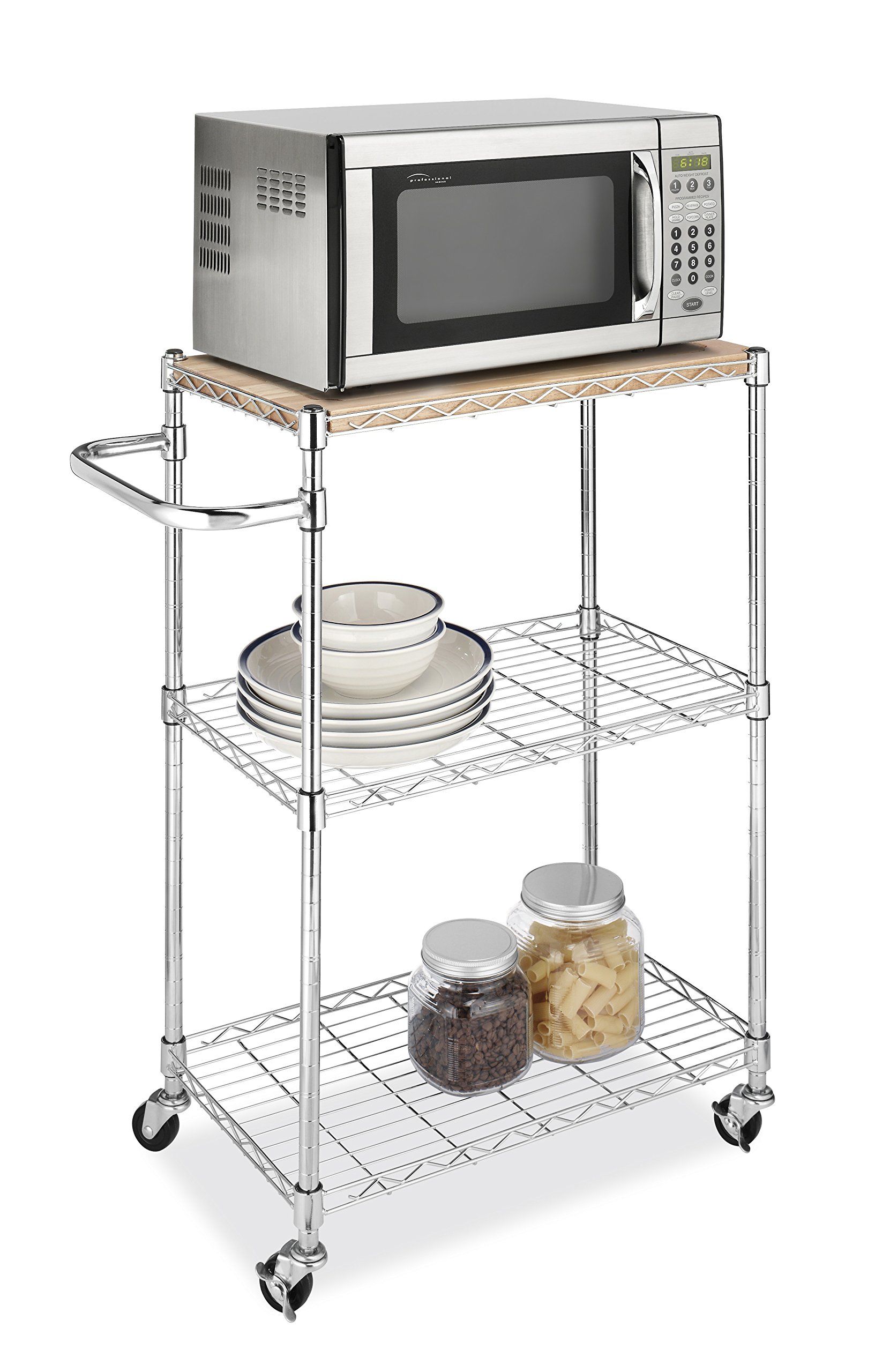 Whitmor Supreme Kitchen and Microwave Cart Wood & Chrome 13.25 x 27.5 x 33.5 inches