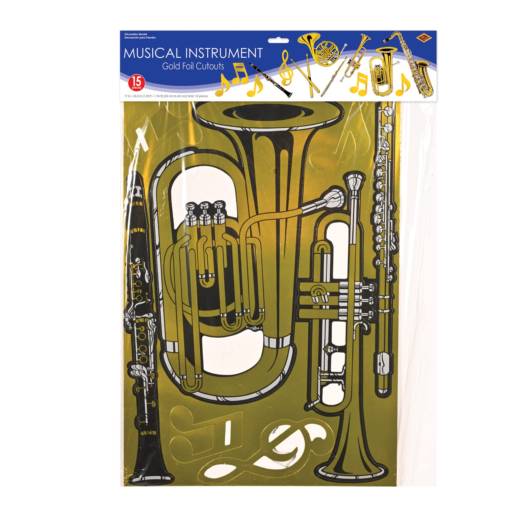 Beistle Gold Foil Musical Instruments Cutouts