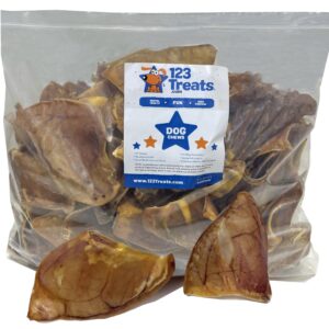 123 Treats Natural Pig Ears for Dogs, 100% Natural Long Lasting Pork Dog Chews, Ideal for All Chewers, Delicious and Healthy Dog Treats, Pig Ears Large and Mix (one Pack of 100)