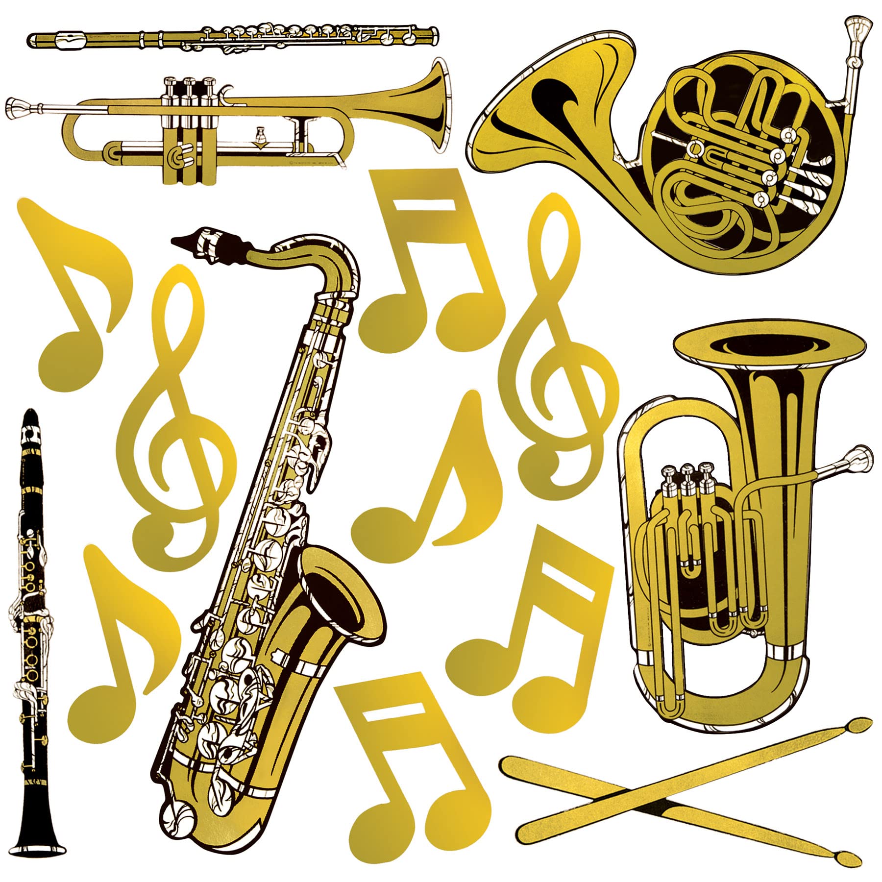 Beistle Gold Foil Musical Instruments Cutouts