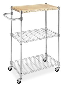 whitmor supreme kitchen and microwave cart wood & chrome 13.25 x 27.5 x 33.5 inches