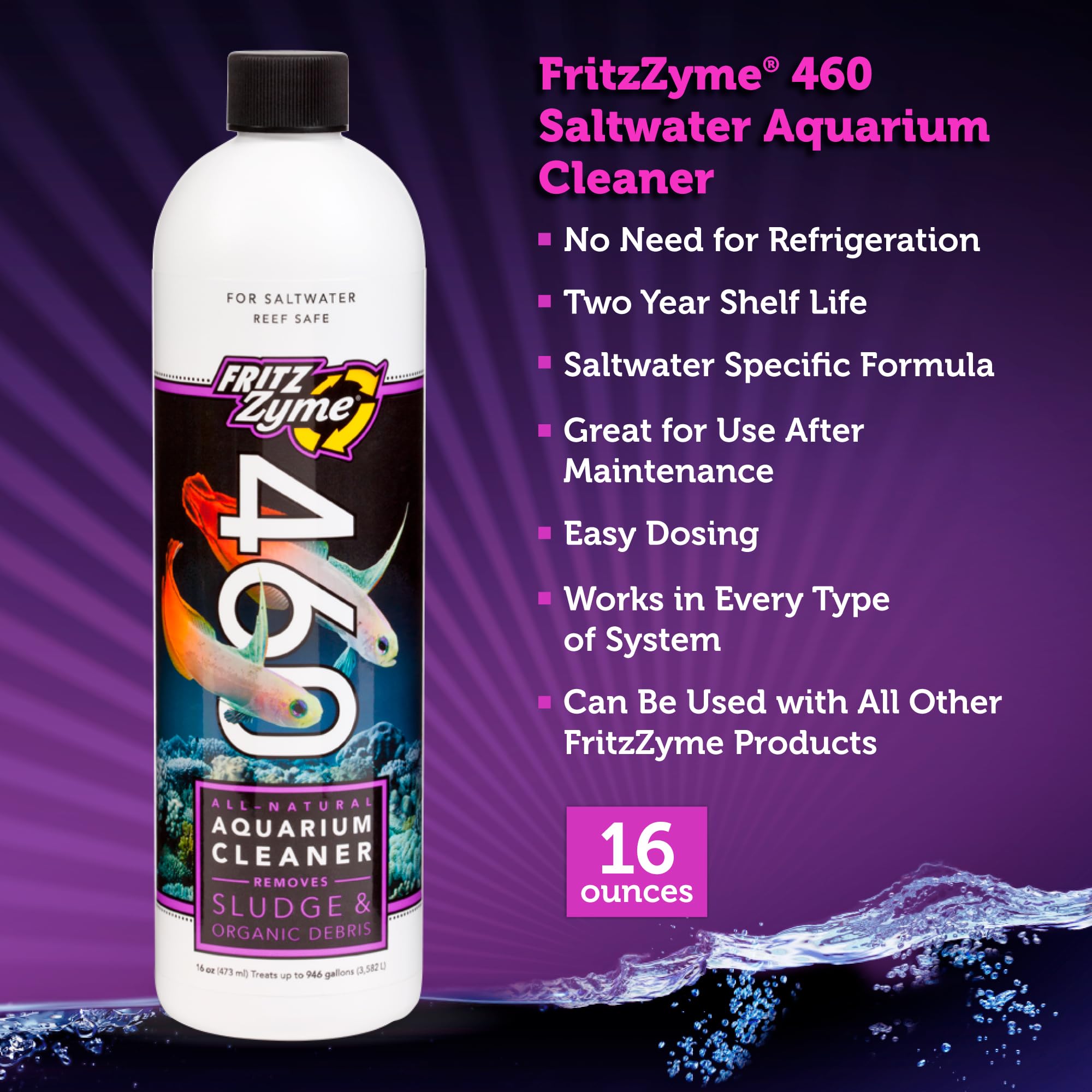 Fritz Aquatics 83370 FritzZyme 460 Biological Conditioner for Salt Water Aquariums, 16-Ounce