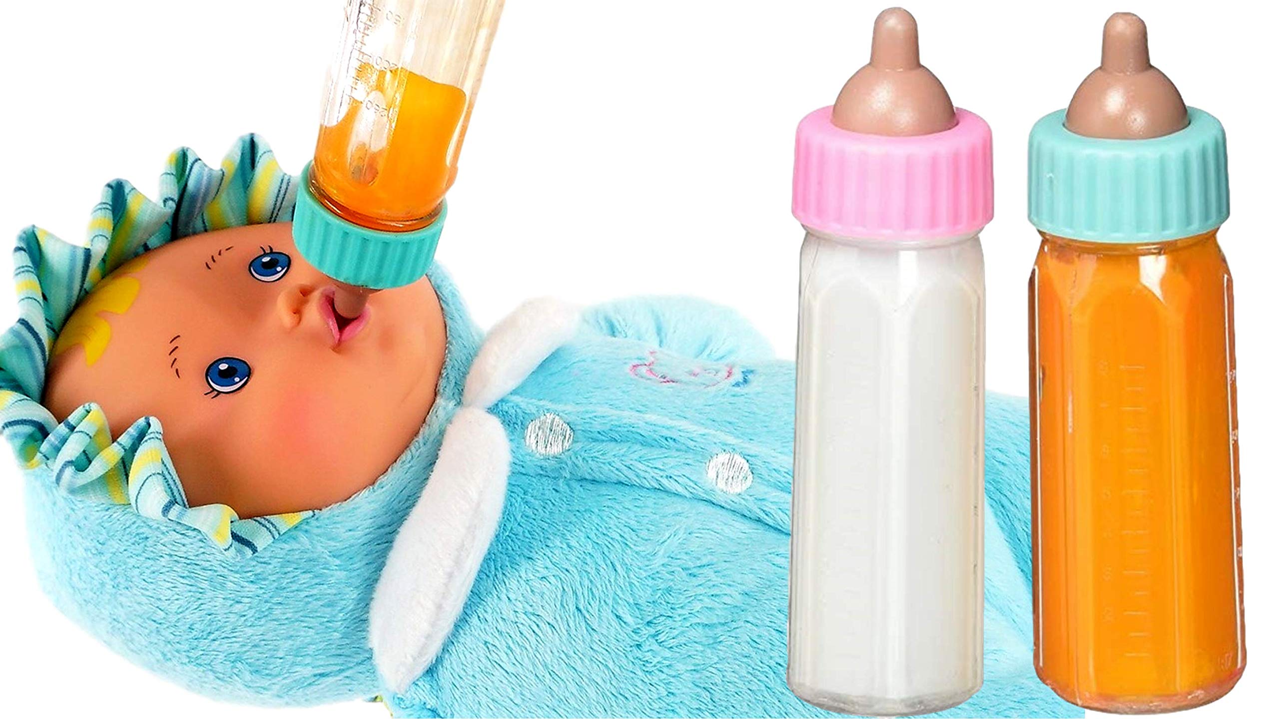 Ja-Ru Magic Baby Doll Bottles Milk Bottle and Juice Bottle, Great Baby Doll Accessories. Set with 2 Bottles. 701-1