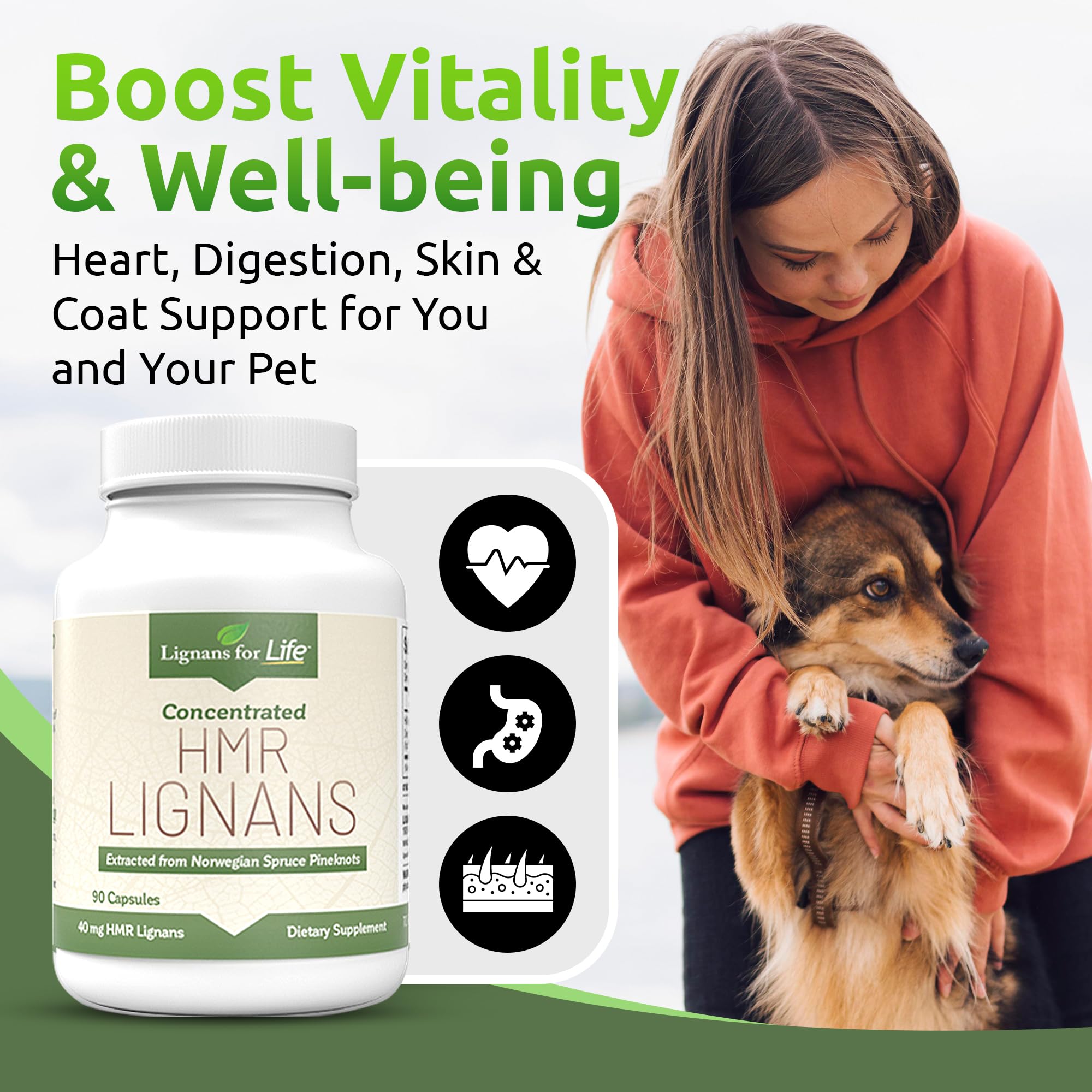 Lignans For Life HMR Lignans for Dogs, 40mg - 90 Capsules, Dog Vitamin for Healthy Pet | Natural Dog Vitamin | Dog Wellness Supplement | Pet Vitamin | Dog Nutritional Supplement - 90 Capsules