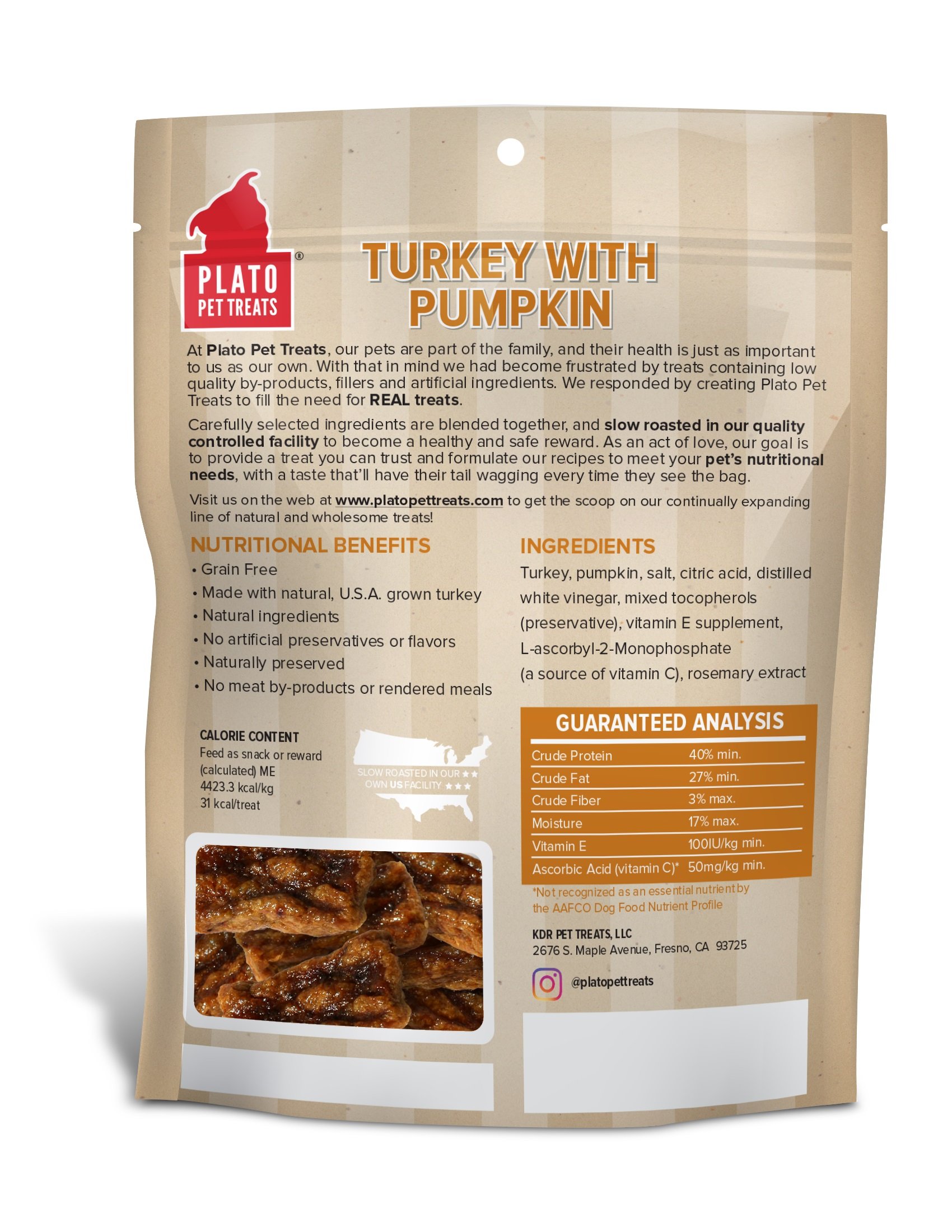 PLATO, Pet Treats, Original Real Strips Turkey & Pumpkin 12oz