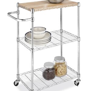 Whitmor Supreme Kitchen and Microwave Cart Wood & Chrome 13.25 x 27.5 x 33.5 inches