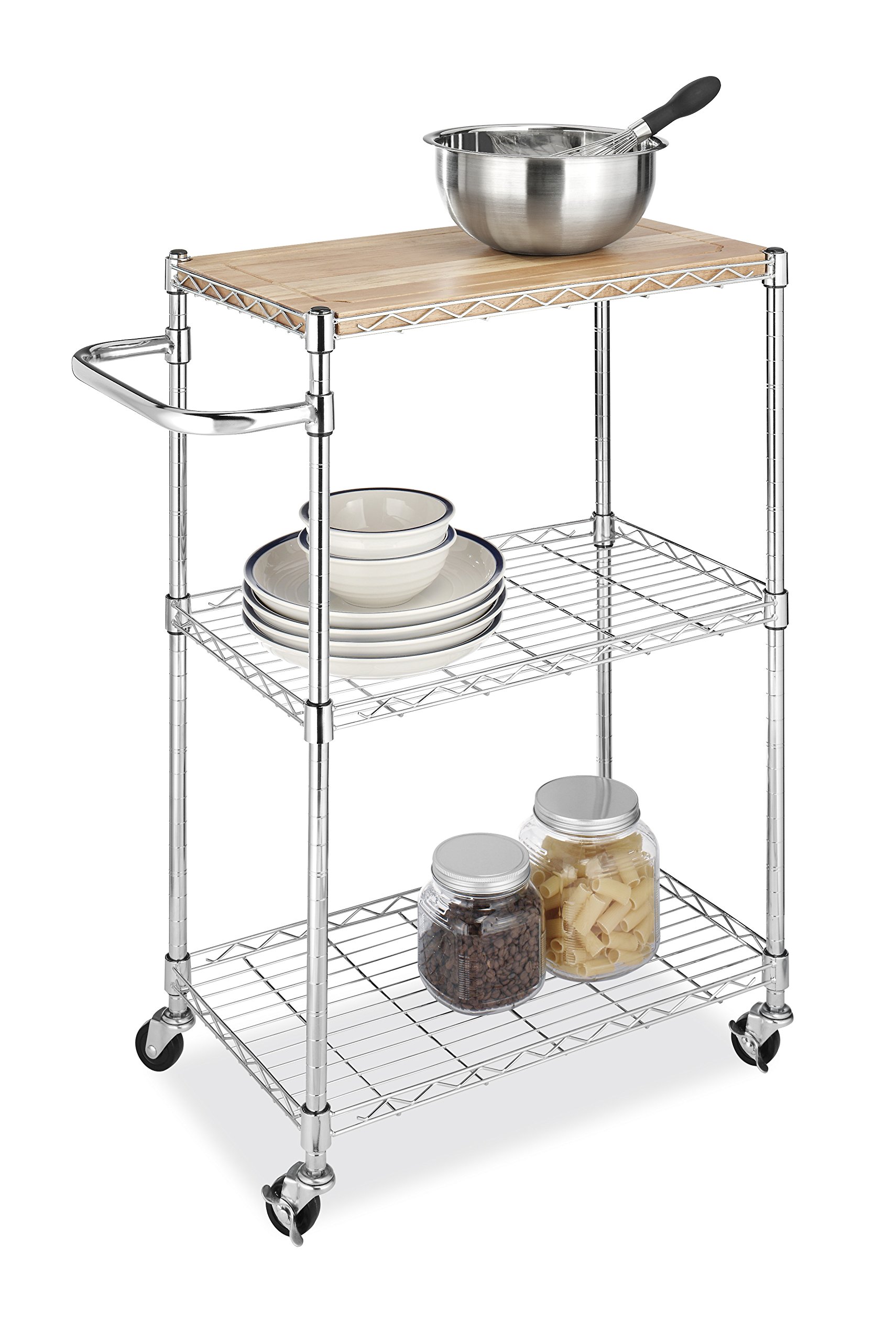 Whitmor Supreme Kitchen and Microwave Cart Wood & Chrome 13.25 x 27.5 x 33.5 inches