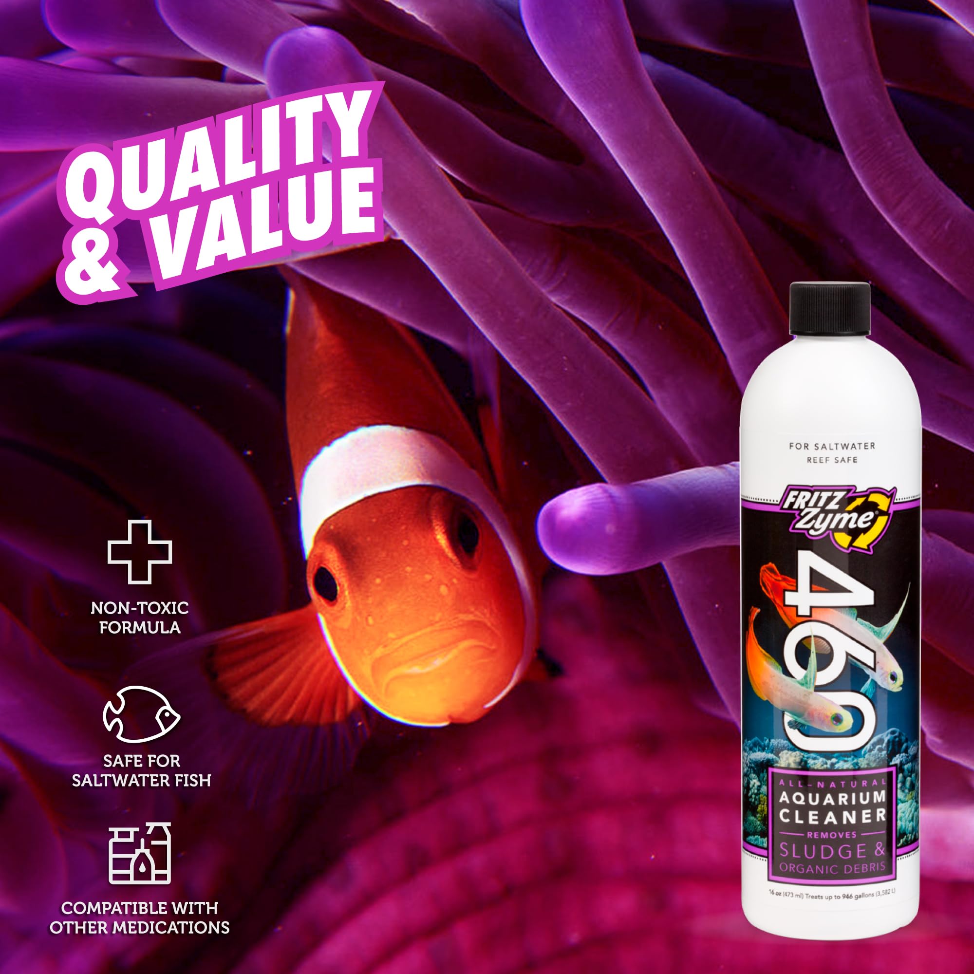 Fritz Aquatics 83370 FritzZyme 460 Biological Conditioner for Salt Water Aquariums, 16-Ounce