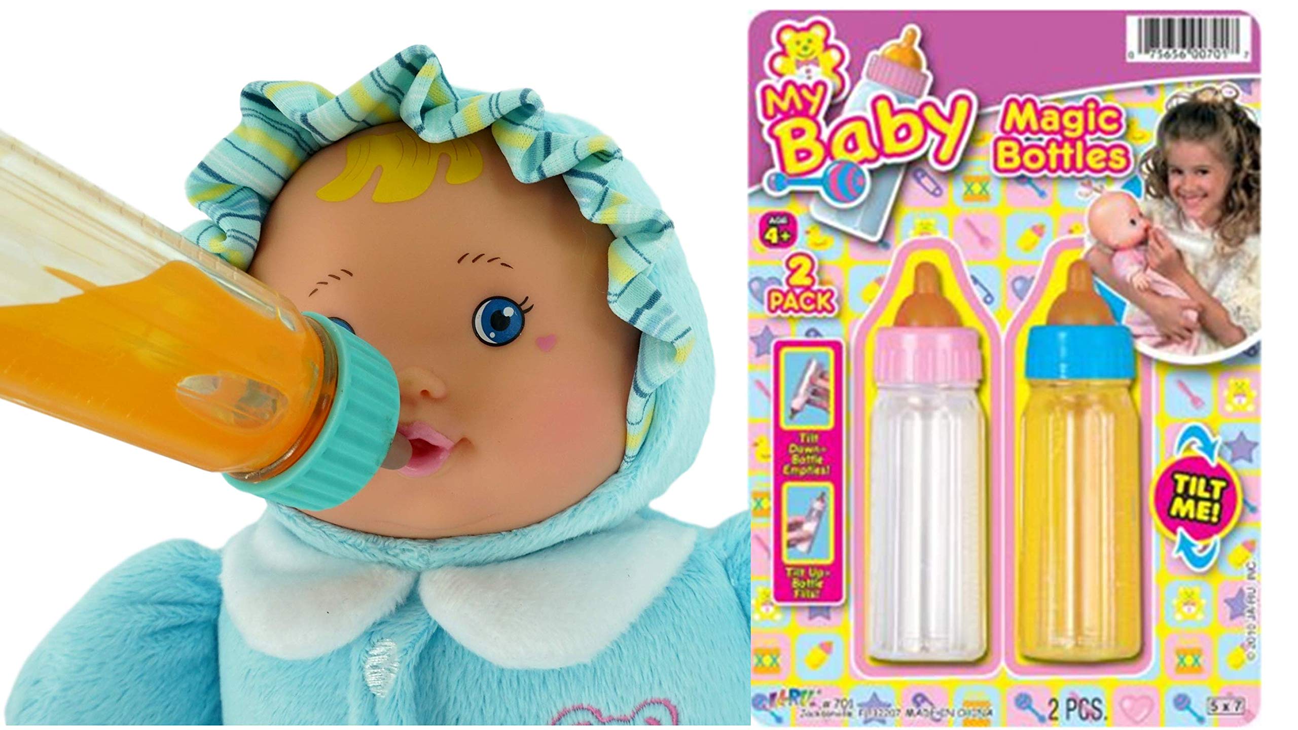 Ja-Ru Magic Baby Doll Bottles Milk Bottle and Juice Bottle, Great Baby Doll Accessories. Set with 2 Bottles. 701-1