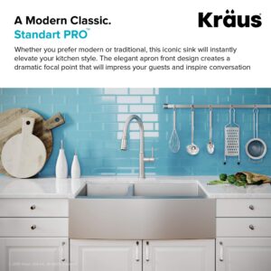 Kraus KHF204-33 Standart PRO Kitchen Stainless Steel Sink 16 Guage, 32.88", 33 Inch Round Apron 40/60 Double Bowl