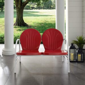 Crosley Furniture Griffith Retro Metal Outdoor Loveseat, 2-Person Patio Bench for Porch, Deck, Balcony, Red