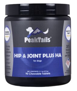 peaktails arthrix plus ha, 90 count tablets, provides maximum hip & joint support for dogs, formulated with clinically studied ingredients, msm, glucosamine, chondroitin, hyaluronic acid