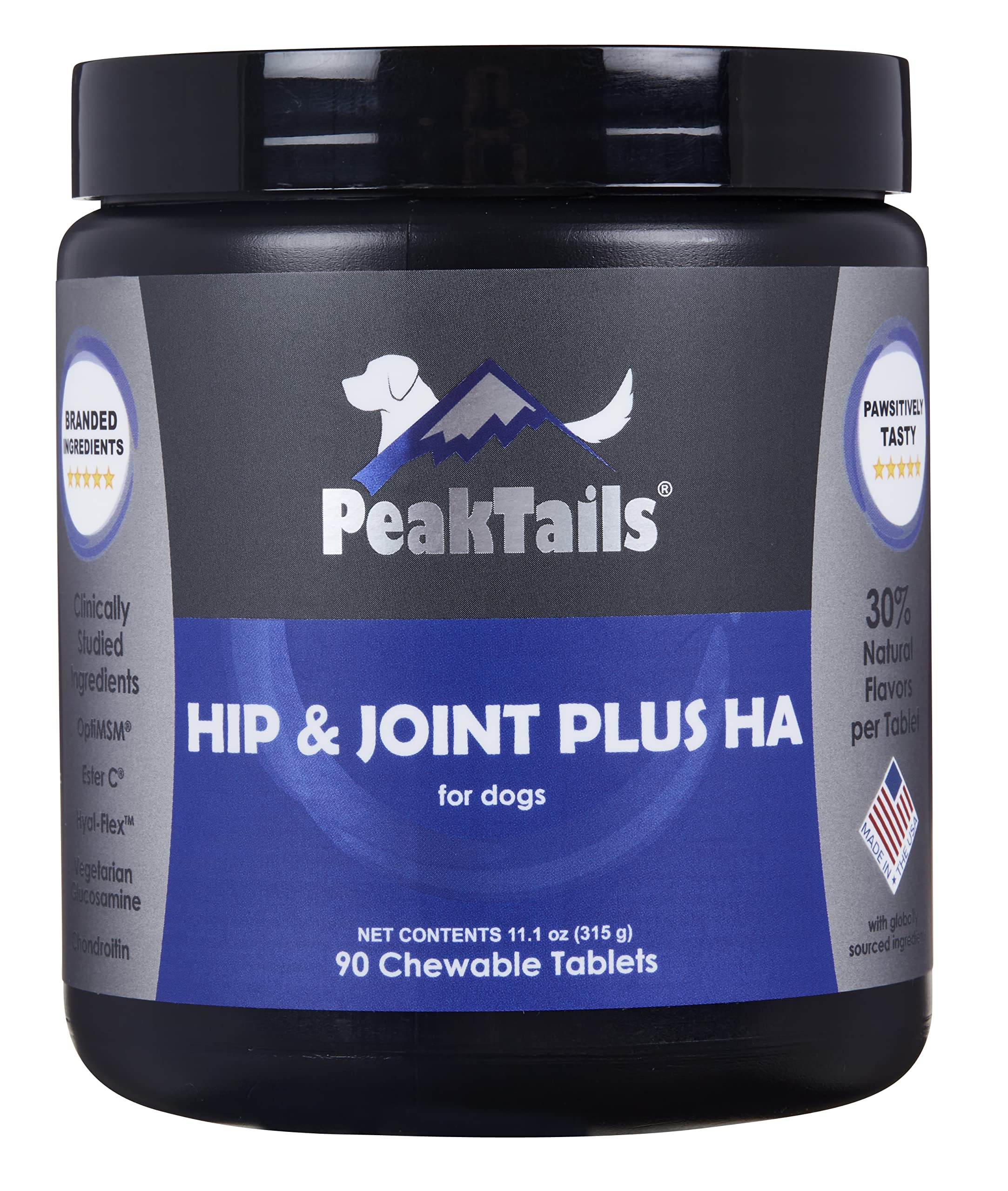 PeakTails Arthrix Plus HA, 90 Count Tablets, Provides Maximum Hip & Joint Support for Dogs, Formulated with Clinically Studied Ingredients, MSM, Glucosamine, Chondroitin, Hyaluronic Acid