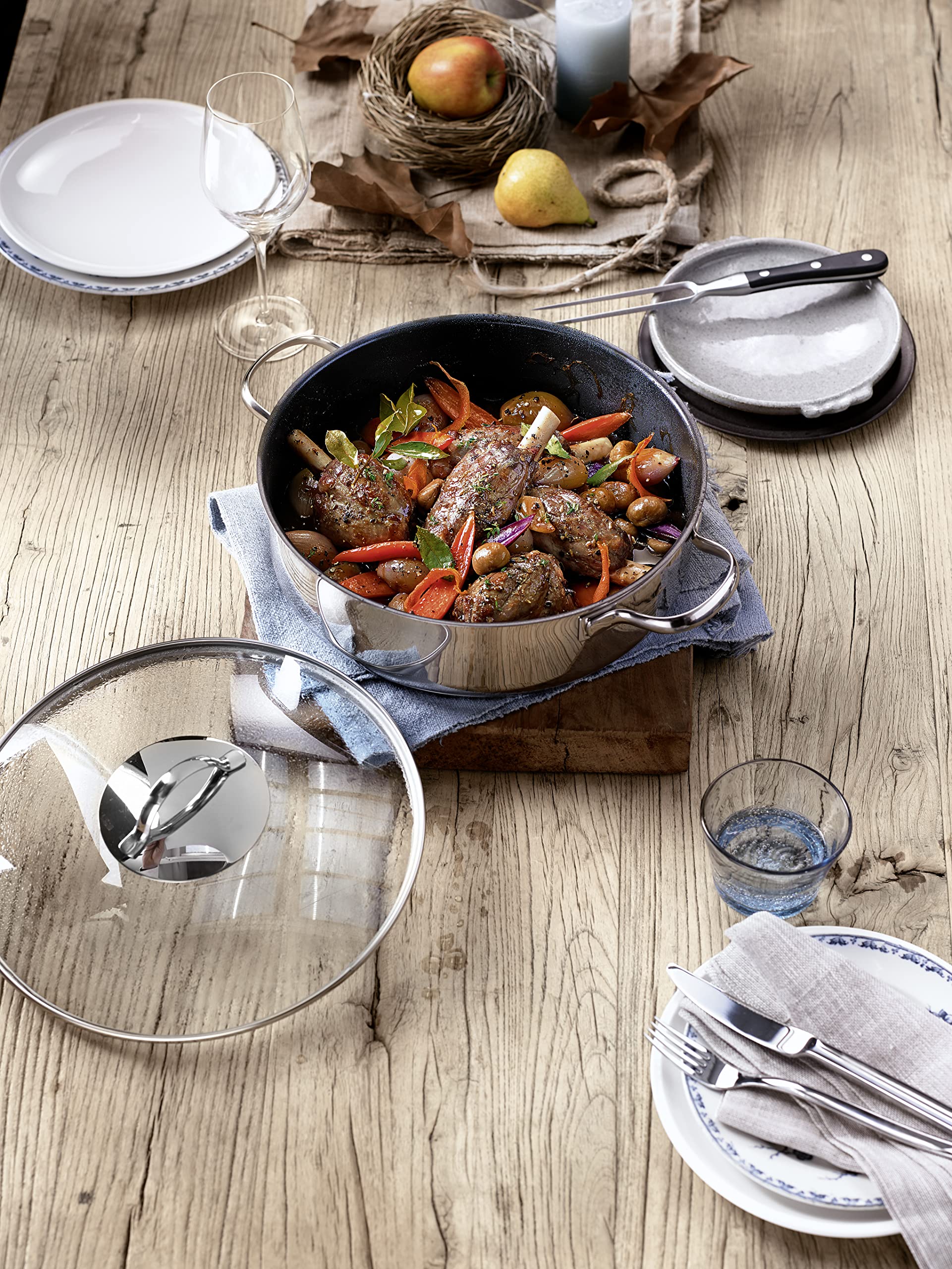 WMF 0761406380 Serving and Braising Pan with Glass Lid Diameter 28 cm