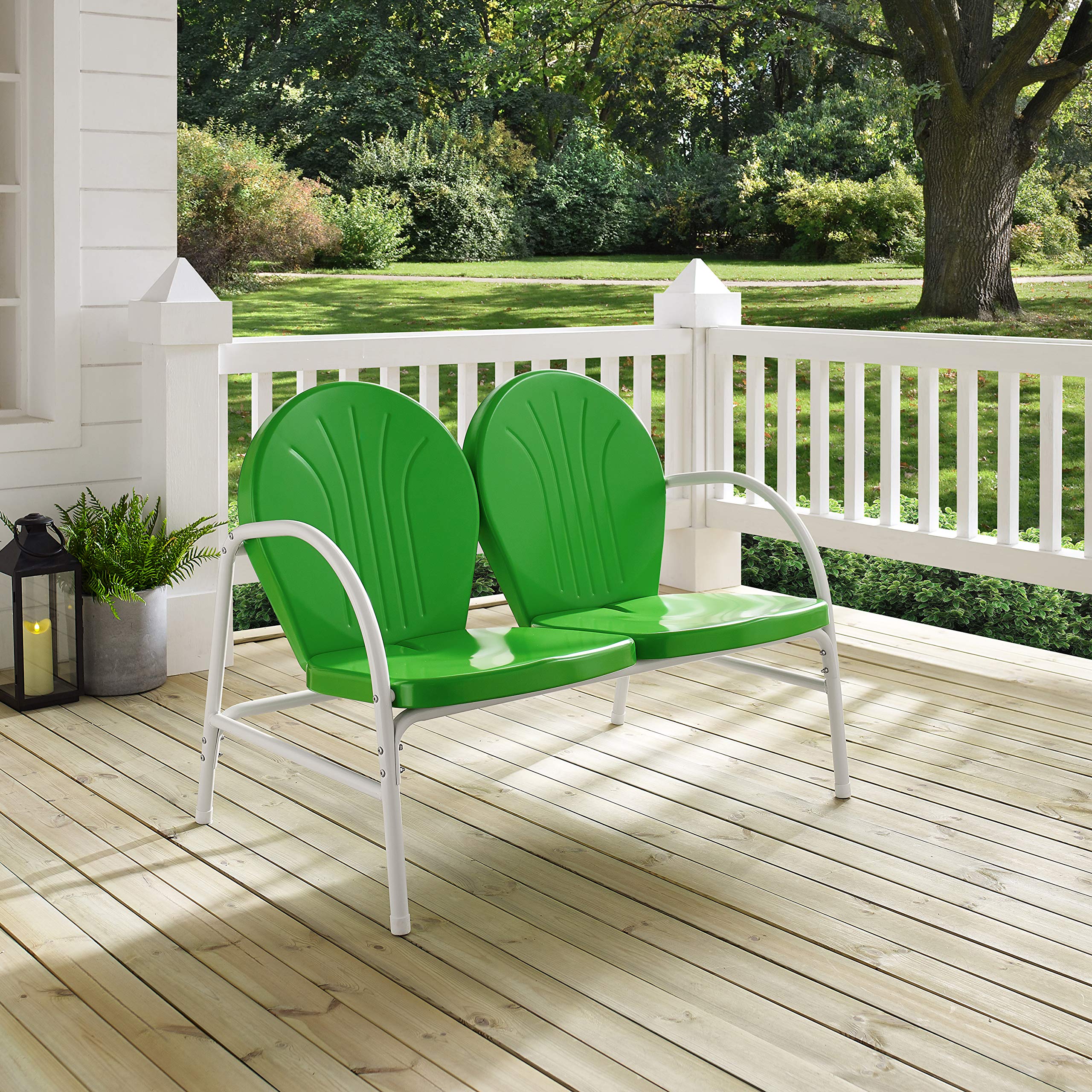 Crosley Furniture Griffith Retro Metal Outdoor Loveseat, 2-Person Patio Bench for Porch, Deck, Balcony, Grasshopper Green