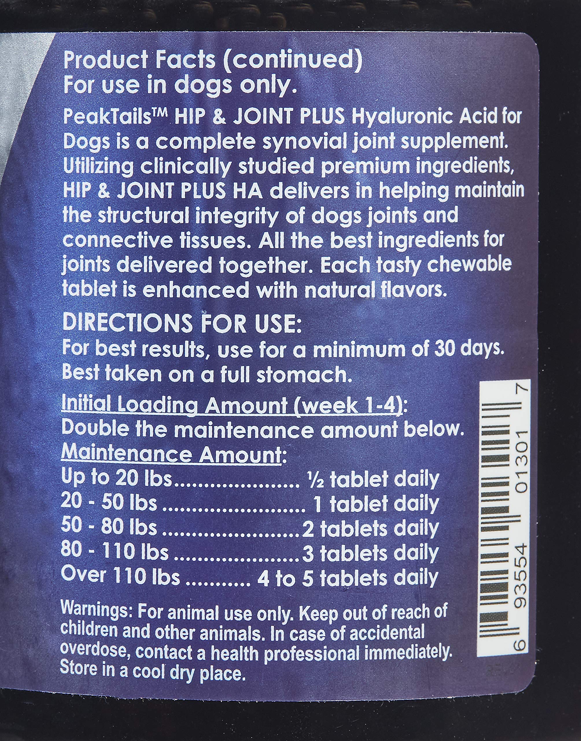 PeakTails Arthrix Plus HA, 90 Count Tablets, Provides Maximum Hip & Joint Support for Dogs, Formulated with Clinically Studied Ingredients, MSM, Glucosamine, Chondroitin, Hyaluronic Acid