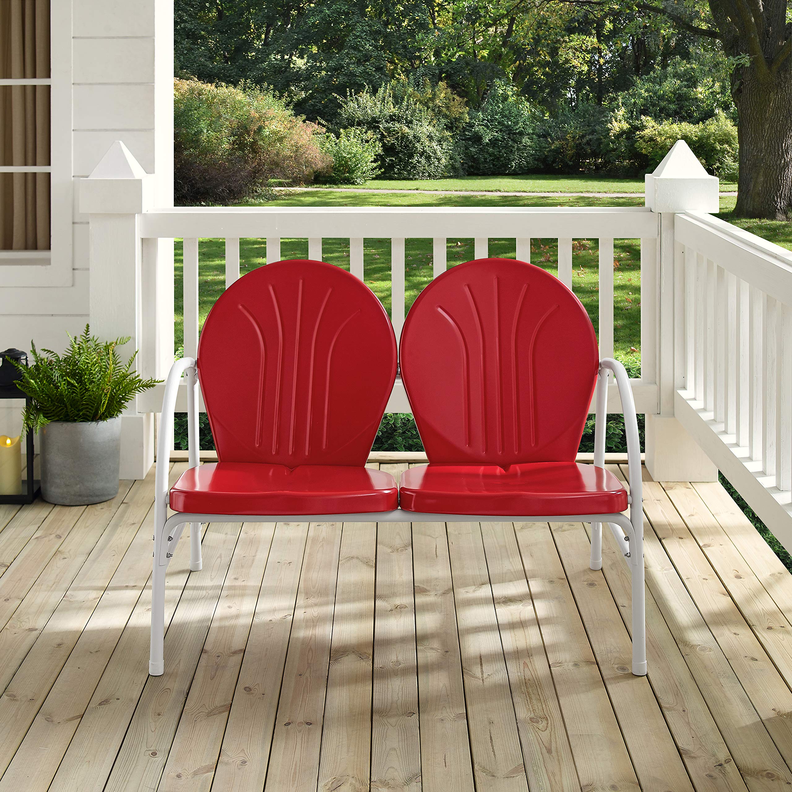 Crosley Furniture Griffith Retro Metal Outdoor Loveseat, 2-Person Patio Bench for Porch, Deck, Balcony, Red