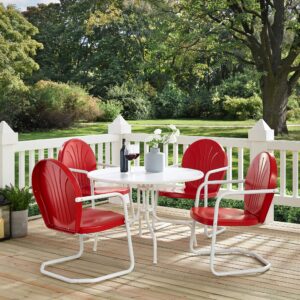 Crosley Furniture Griffith 5-Piece Outdoor Dining Set for 4, Retro Metal Round Patio Table and Chairs, Coral Red